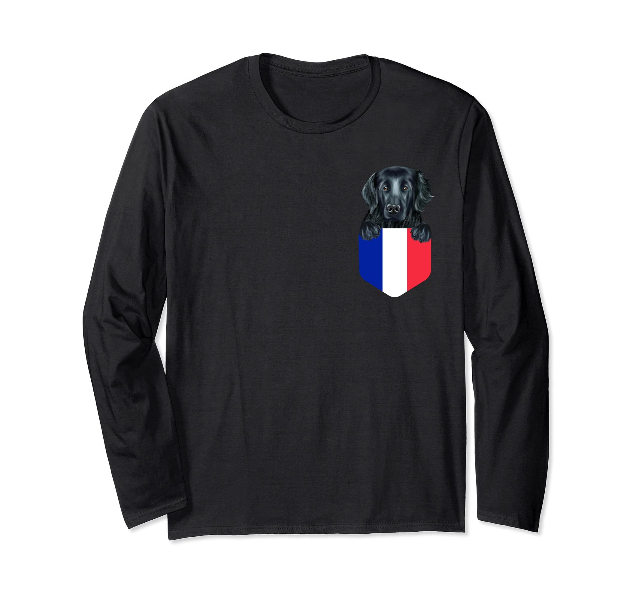 France Flag Flat-Coated Retriever Dog In Pocket Long Sleeve T-Shirt