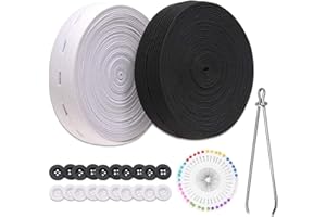 WUERKIYA Flat Sewing Band Spool with Buttonholes, 2 Roll 10 Yards Elastic Sewing Bands, 3/4 Inch Wide Elastic Band For Sewing