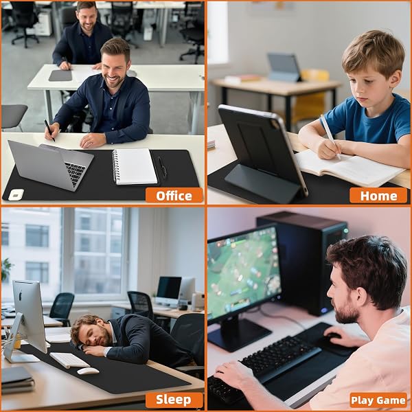 YSENCHAN HEATED DESK PAD WITH 5 HEAT LEVELS & AUTO SHUT-OFF – LARGE PU LEATHER MOUSE PAD, KEYBOARD MAT & WRITING SURFACE, 31.5″ X 13″, BLACK