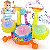 Kids Drum Set, Musical Toys for Kids with 2 Drum Sticks and Microphone, Montessori Educational Instruments Toys for Boys Girl