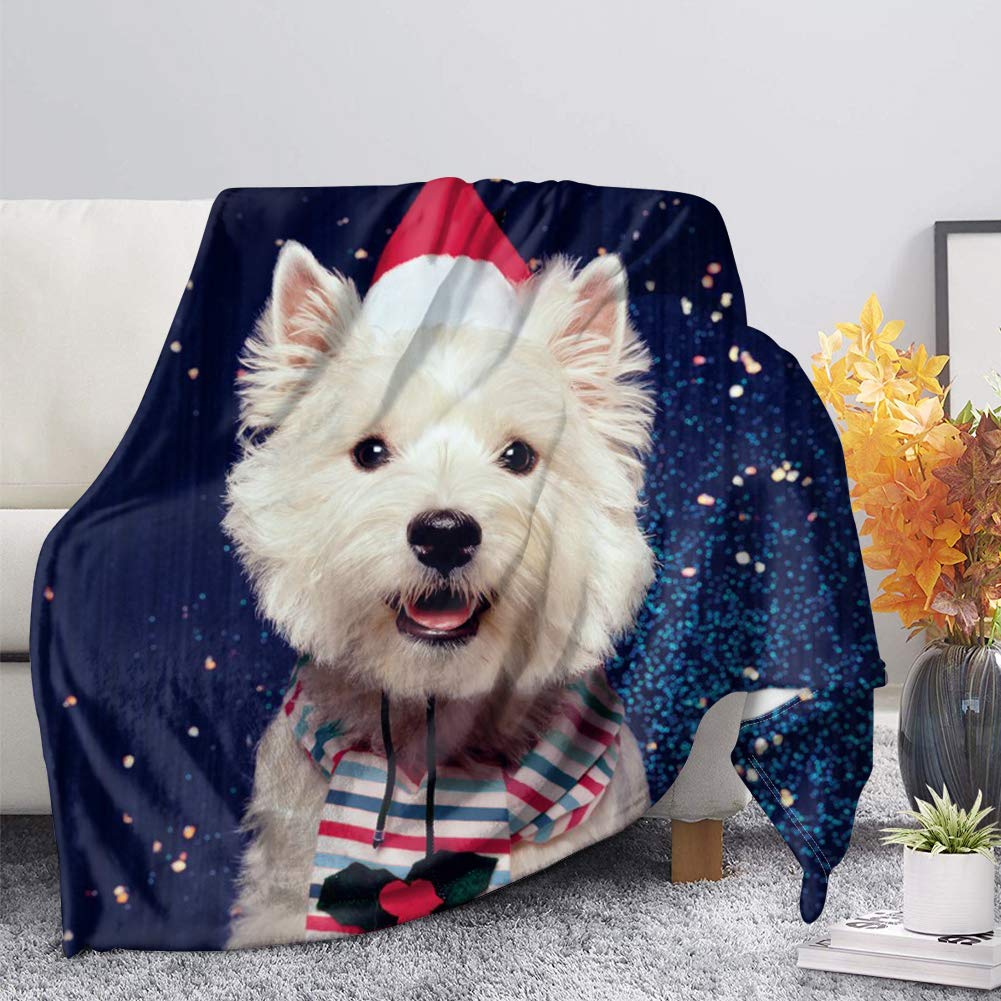 Coloranimal Christmas Westie Funny Fleece Flannel Throws Blankets Printing Fluffy Comfy Air-conditioning Quilt Blankets Soft Ultra Couch Sofa Bedroom 80x60 Inches (West Highland White Terrier)