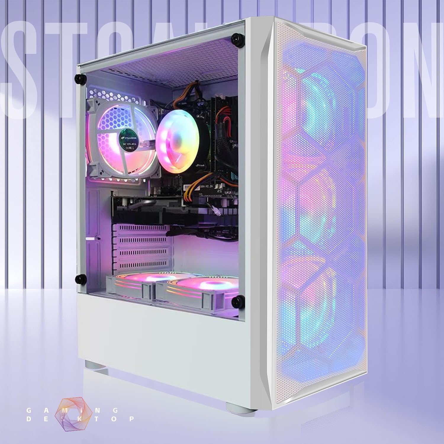 STGAubron Gaming Diamond Desktop, Intel Core i7 3.4 GHz up to 3.9 GHz, 16G RAM, 512G SSD, WiFi, BT 5.0, GTX 1660 Ti 6G GDDR6, RGB Fan x 6, RGB Keyboard & Mouse, Windows 11 Home