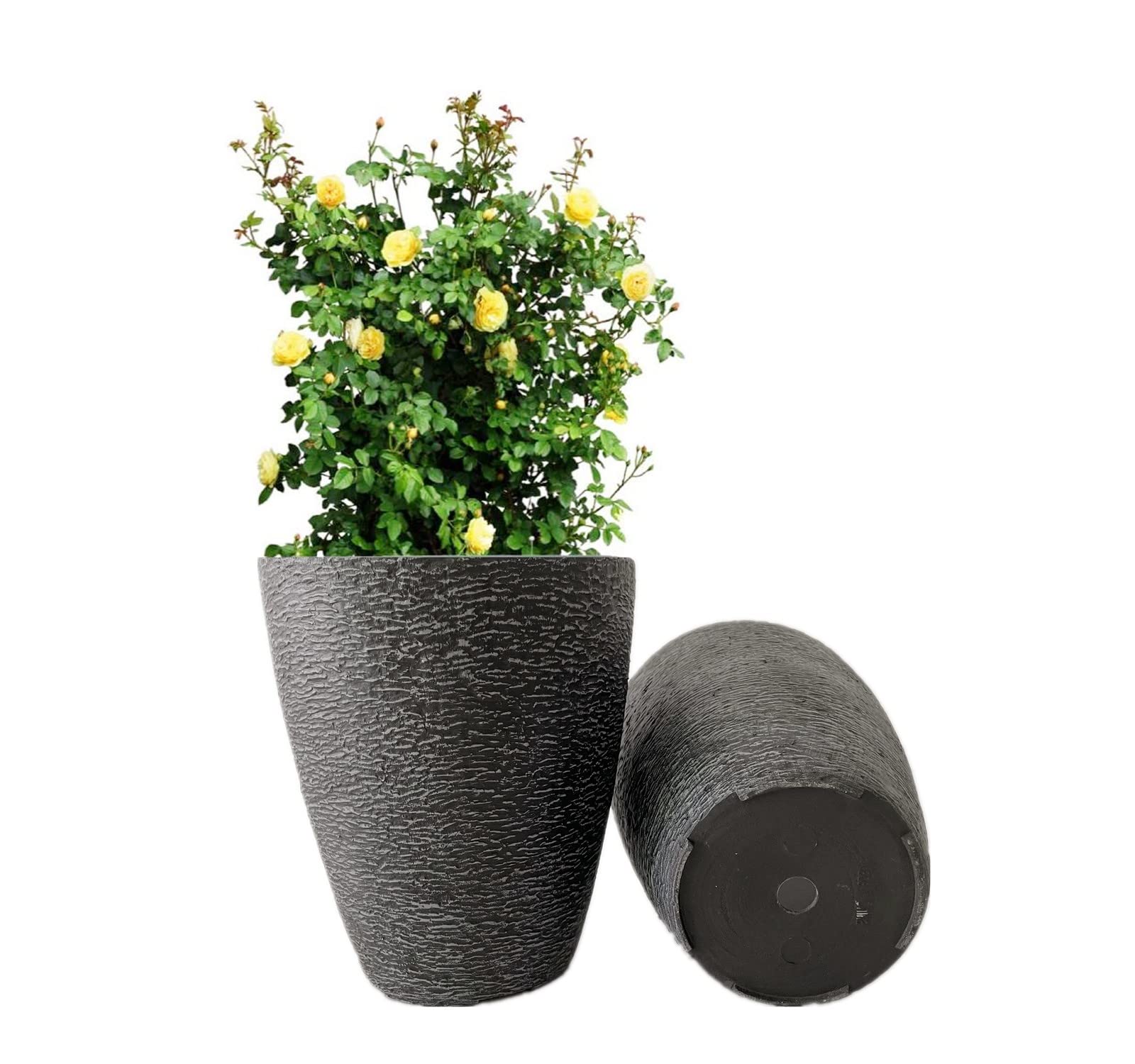 Photo 1 of 10 inch Garden Planter Lightweight Indoor Outdoor Pots with Drainage Hole for Potted Plants Flowers Greenery, Set of 2 (Black Grain Texture)