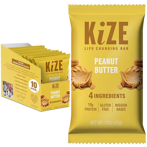 KIZE ENERGY BARS – PEANUT BUTTER – GLUTEN FREE, NON-GMO, AND HIGH PROTEIN MEAL REPLACEMENT ENERGY BARS, CLEAN AND SIMPLE FOOD INGREDIENTS – 10G HIGH PROTEIN SNACKS, (10 COUNT)