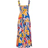 kinstell Women's Summer Boho Spaghetti Strap Square Neck Ruffle Casual Flowy Long Dress Beach Swing Party Maxi Dress