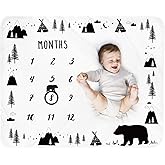 Tebaby Baby Monthly Milestone Blanket Boy - Bear Newborn Month Blanket Unisex Neutral Personalized Shower Gift Woodland Nursery Decor Photography Background Prop with Frame Large 51''x40''