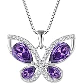 Blaniy Butterfly Necklace for Women 925 Sterling Silver Birthstone Pendant Created Gemstone Jewelry Gifts for Her
