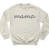 Custom Mama Sweatshirt With Kid Names On Sleeve, Personalized Mom Sweatshirt For Women, Mama Hoodie, Gifts For Mom Mothers Day Tee White