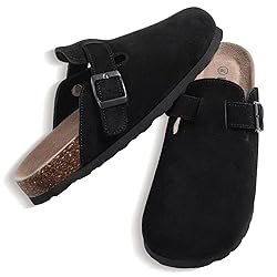 KIDMI Women's Genuine Suede Clogs Cork Footbed