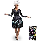 Disney Little Mermaid Ursula Costume for Women - Bundle with Ursula Dress with Matching Wig Plus Stickers | Little Mermaid Size Medium Halloween Costume for Adult Women