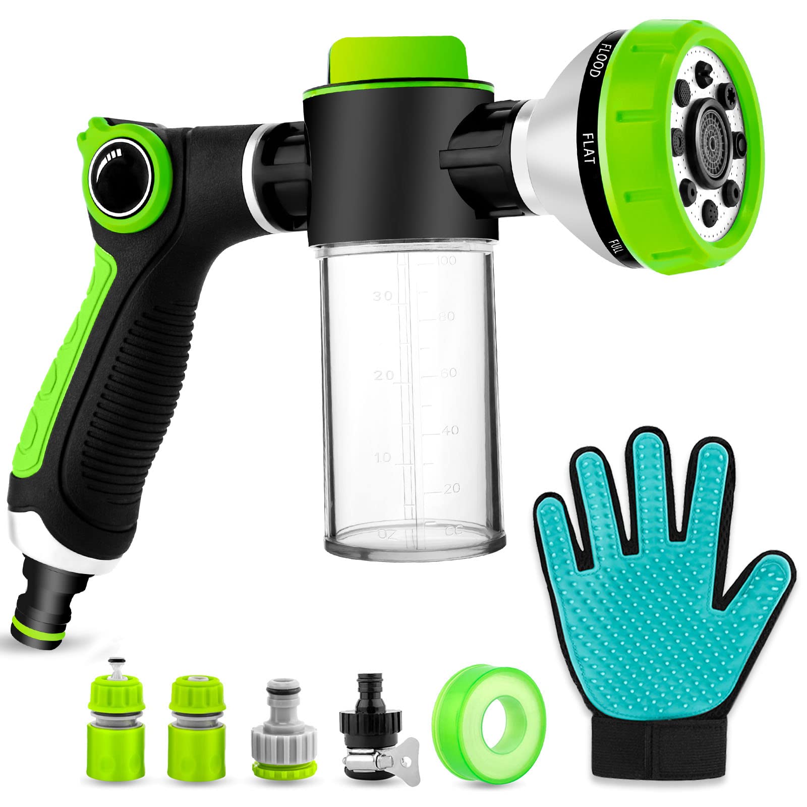 Photo 1 of Upgraded Dog Wash Hose Attachment, 8-in-1 Sprayer Mode Garden Hose Nozzle with Pet Grooming Glove and 100cc Soap Dispenser Bottle, Adopted in Watering Flowers, Car Wash, Dog and Horse Showering