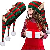 Funtery Christmas Knitted Elf Hats with Ears Crochet Long Santa Hats Beanie Elf Costume Accessories