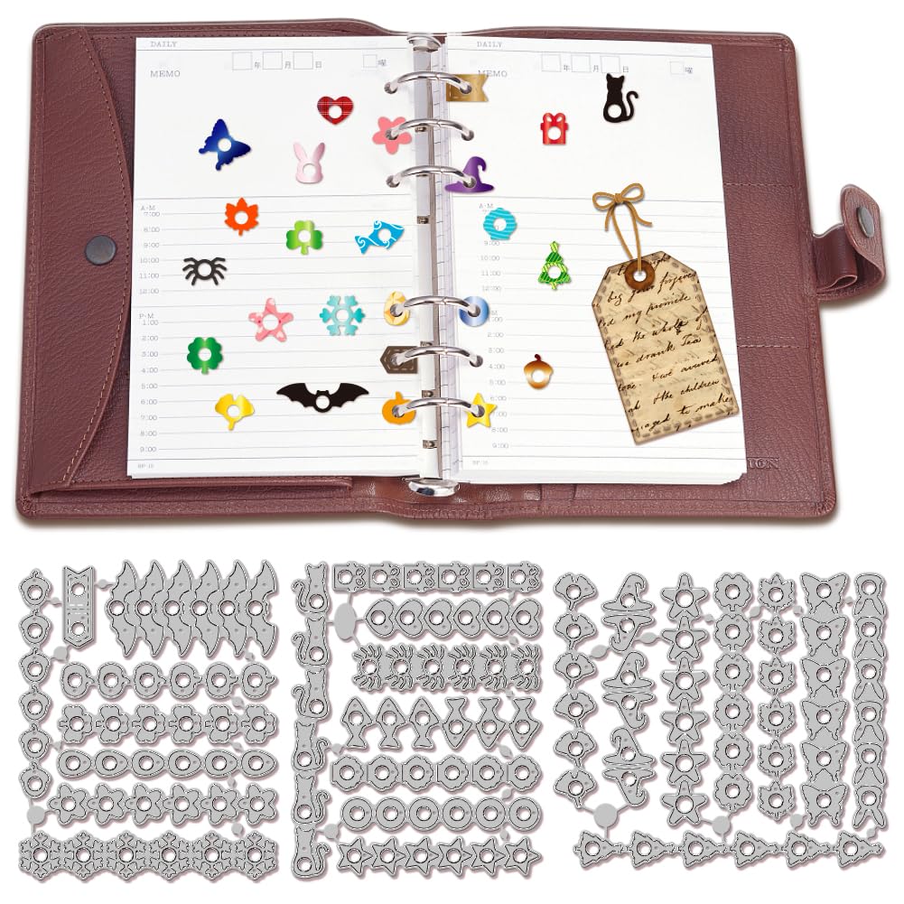 GLOBLELAND Holiday Page Tab Hole Reinforcement Cutting Dies for DIY Scrapbooking Metal Craft Designs Die Cuts Embossing Stencils Template for Paper Card Making Decoration Album