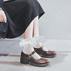 MKYSZLT White Ruffle Socks for Women Black Double