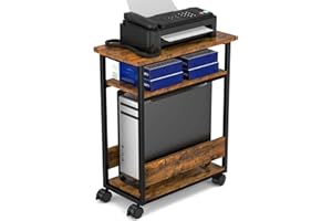 Mobile Printer Stand, 3-Tier Printer Cart Under Desk with Storage, Industrial Rolling Cart, Sturdy Little Table on Wheels