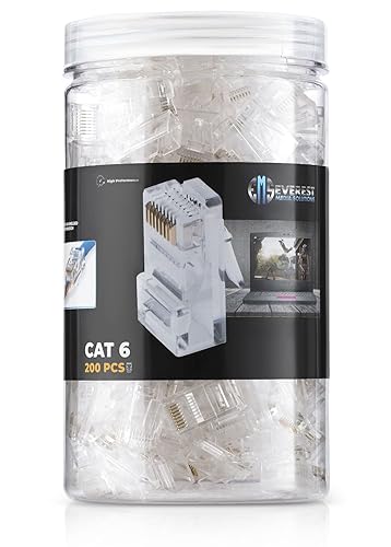 200-Pack Cat6 RJ45 Pass Through Connectors - Gold Plated Ethernet Plugs
