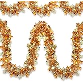 Thanksgiving Tinsel Garland - 66 Ft Shiny Fall Metallic Tree Garland Glitter Tinsel Hanging Twist Hanging Decorations for Thanksgiving Party Holiday Supplies (Champagne Gold)