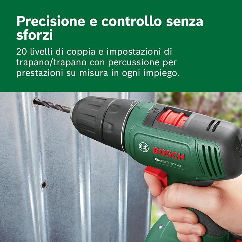 Trapano avvitatore a batteria EasyDrill 18V-40 (2 batterie da 2,0 Ah, sistema 18 volt, in custodia per il trasporto)