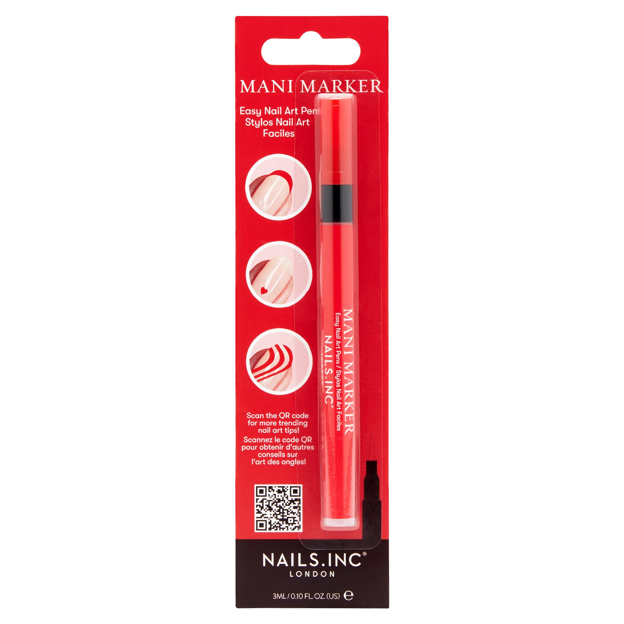 Nails Inc Mani Marker, Red Nail Art Pen, DIY Manicure Design, Quick Drying, Easy To Use, Salon Quality, Fine Tip, 0.10 Fl Oz