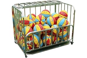 Ball Cart,Large Basketball Ball Cart,Stainless Steel Volleyball Cage with Locking Wheels,Ball Storage bin,Sports Balls Organi