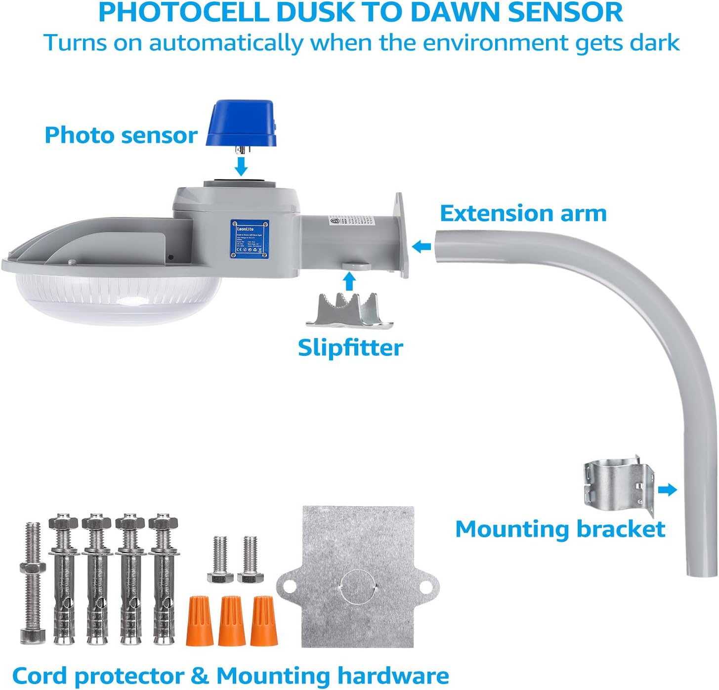 LEONLITE 75W LED Dusk to Dawn Barn Light, ETL Listed, Outdoor Security Area Lights with Photocell, IP65 Waterproof, Mounting Arm Included, 5000K Daylight, for Farm, Backyard, Street, Silver: Home Improvement