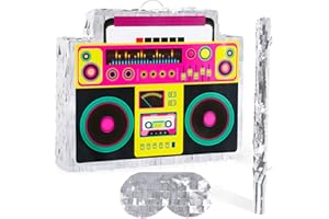 Waenerec Boombox Pinata with Stick & Hanging Loop Retro 90s Hip Hop Mexican Pinata Game for Back to the 80s Party Nostalgia Large Radio Gifts 70' Theme Birthday Party Decorations Supplies