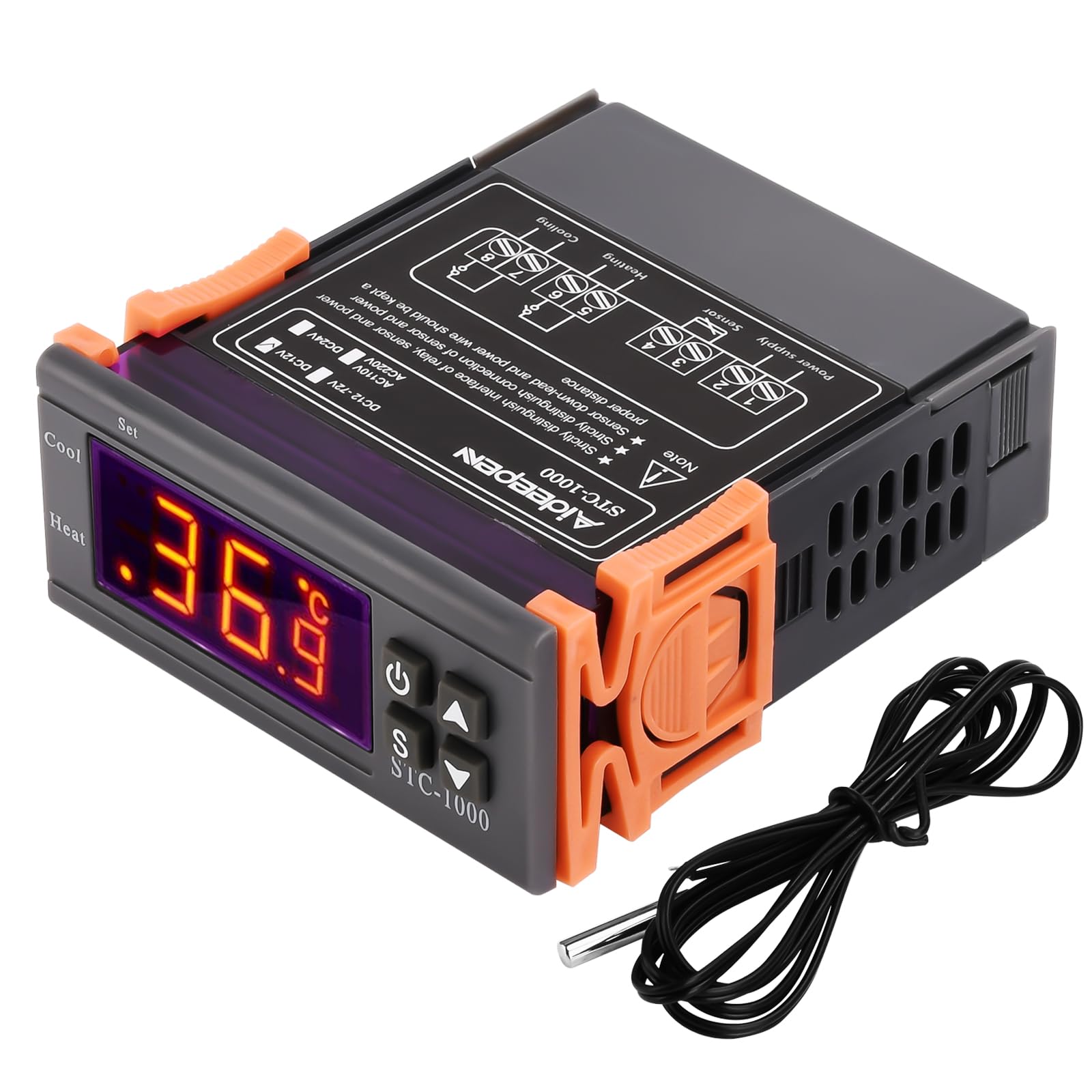 Aideepen STC-1000 Temperature Controller, DC 12V 10A All-purpose Digital Thermostat with NTC Sensor Probe for Fermentation Hatch Freezer Heating and Cooling