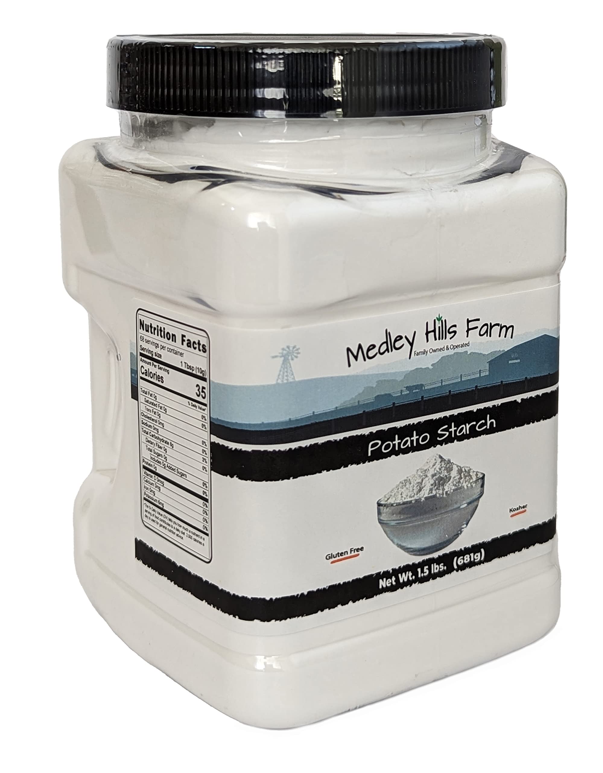 Potato starch gluten free by Medley hills farm 1.5 lbs. in Reusable Container - No Artificial Ingredients or Preservatives, Great for Thickening, Cooking and Baking - Gluten Free - Kosher
