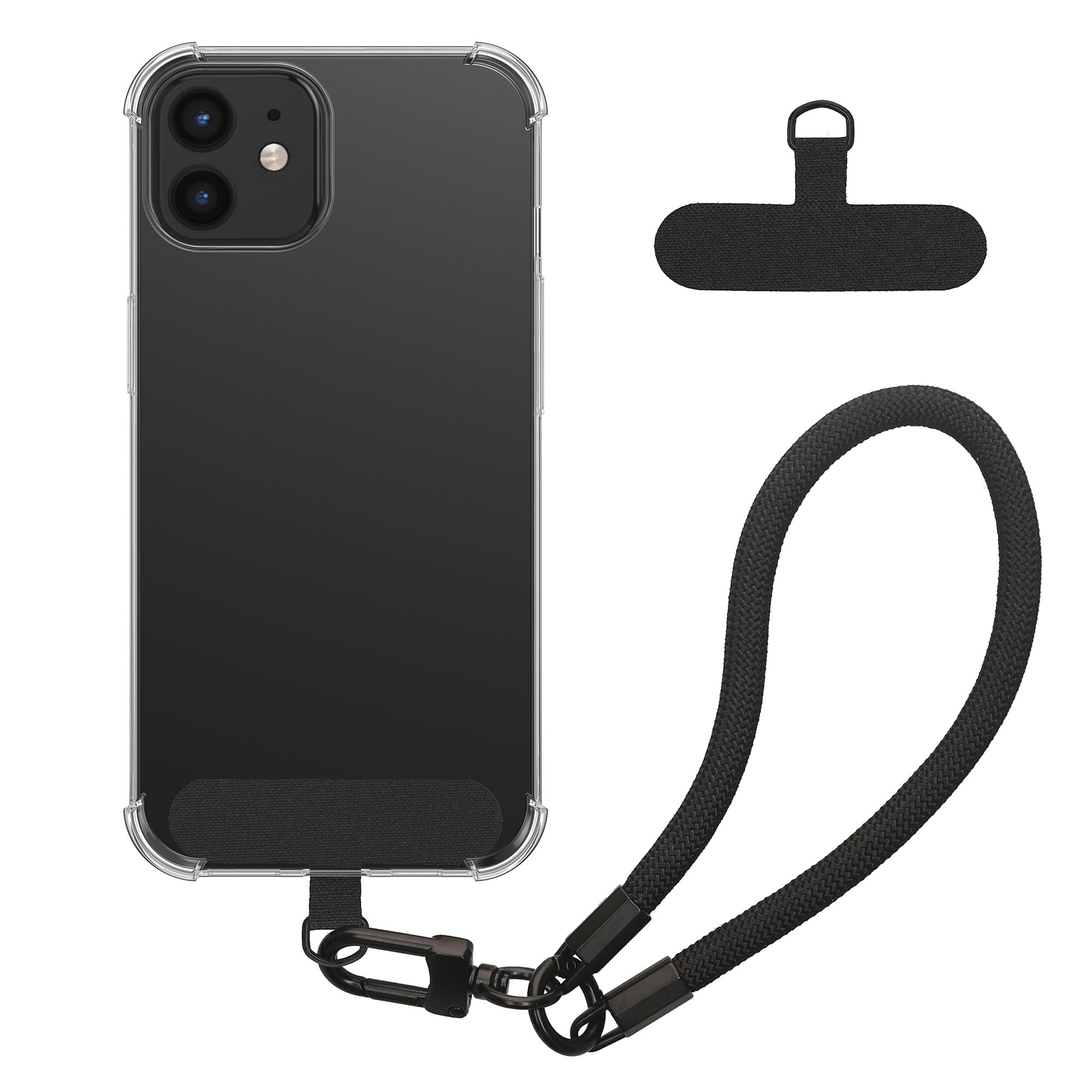 kwmobile Smartphone Case Compatible with Apple iPhone 12 Case - Crystal Clear TPU Phone Case - Wrist Strap - Transparent/Black