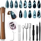 modelones Cat Eye Magnet Set, Cat Eye Gel Nail Polish Tools Nail Stuff Kit | Fall Nail Art Multi Effect Heart French Moon Round Square Flower Glassy Dual-Head 3 IN One Magnetic Pen Designs DIY Salon Use