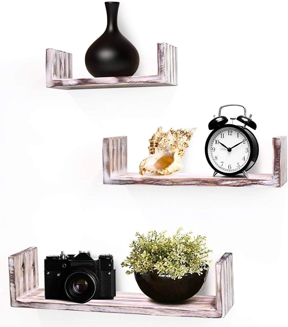 Greenco Set of 3 Floating U Shelves, White Finish: Home & Kitchen