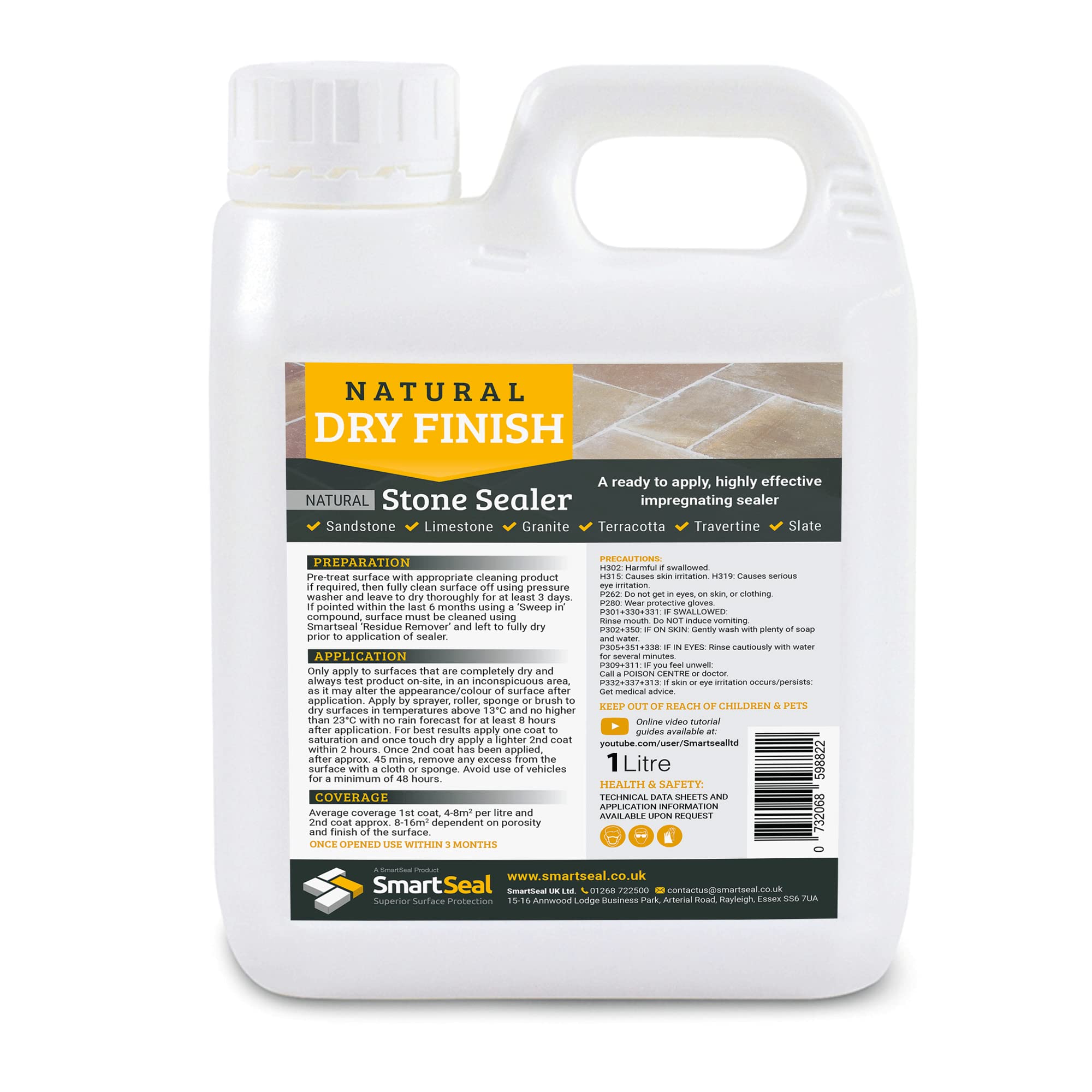 Smartseal Natural Stone Sealer - Dry Finish – Impregnating, Durable Sealer for Sandstone, Limestone, Granite, Travertine and Slate (1 Litre) — image 1