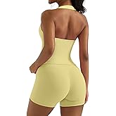 OMKAGI 2 Piece Workout Sets for Women Halter Sports Bra Tank Gym Biker Shorts Outfits