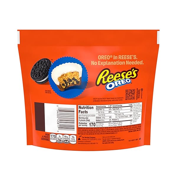 REESE’S OREO MINIATURES MILK CHOCOLATE AND WHITE CREME PEANUT BUTTER CUPS, CANDY SHARE PACK, 9 OZ