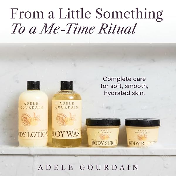 ADELEGOURDAIN SELF CARE KIT WOMAN – 4PCS CITRUS SCENT – BATH AND BODY CARE GIFT BASKET FOR WOMEN – PERSONAL CARE SPA CARE PACKAGE WITH BODY WASH, LOTION, SCRUB & BUTTER, MOTHER’S DAYS GIFTS FOR HER