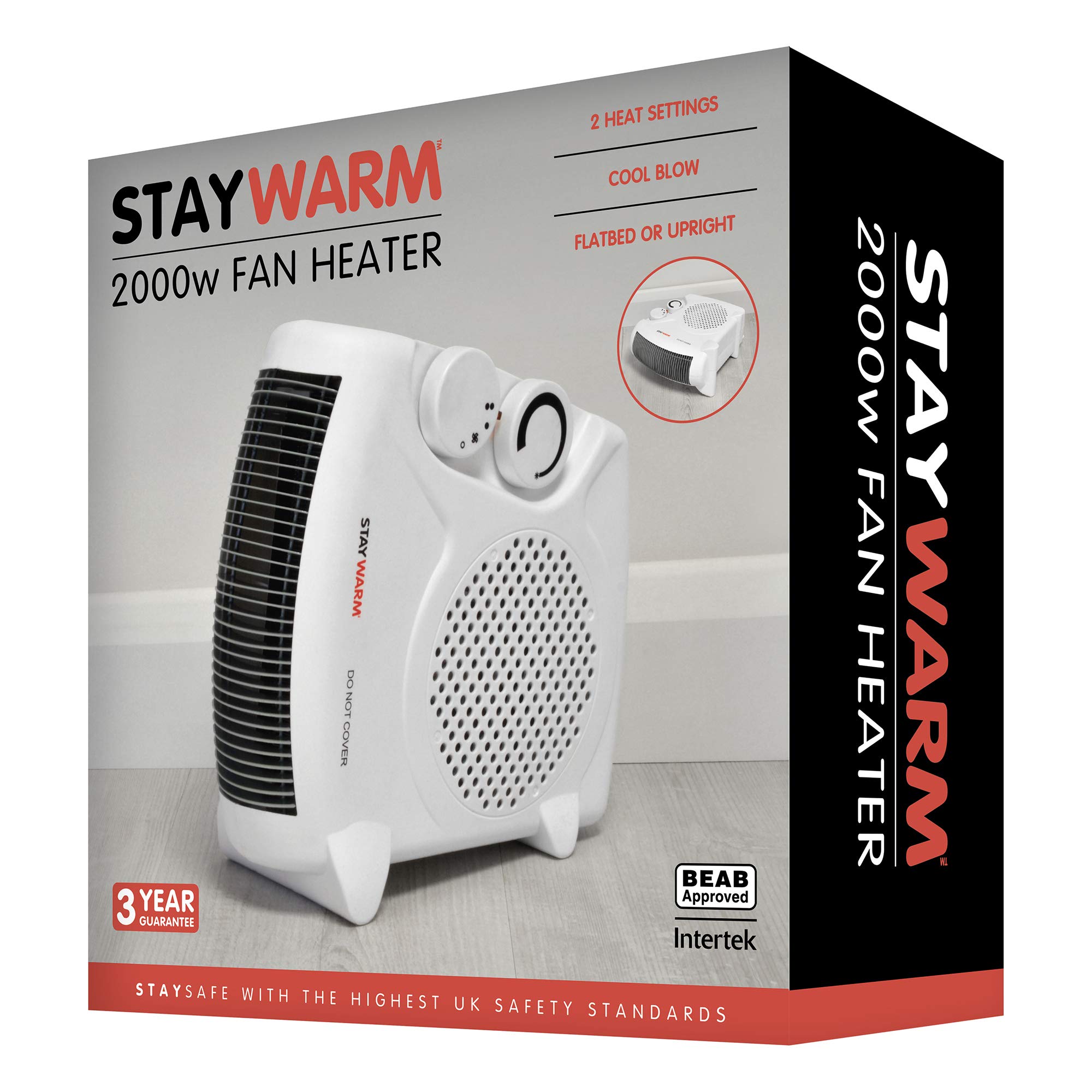 STAYWARM 2000w Upright and Flatbed Fan Heater with 2 Heat Settings/Cool
