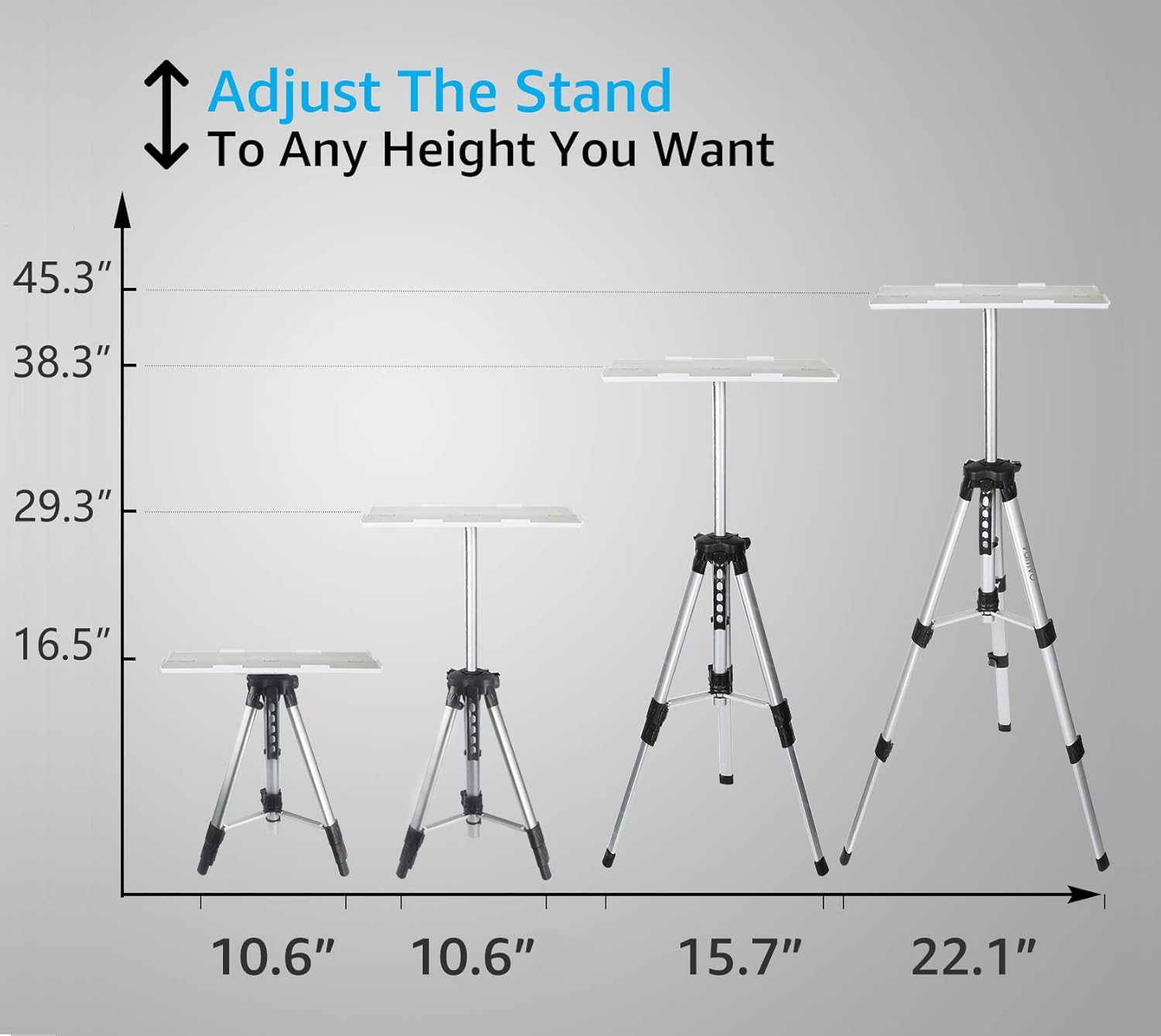 Vamvo Aluminum Universal Projector Tripod Stand, Adjustable Laptop Stand, Multi-Function Stand, DJ Equipment Holder Mount, Adjustable Height 16'' to 45'' with Tray, Suitable for Home Theater or Stage : Camera & Photo