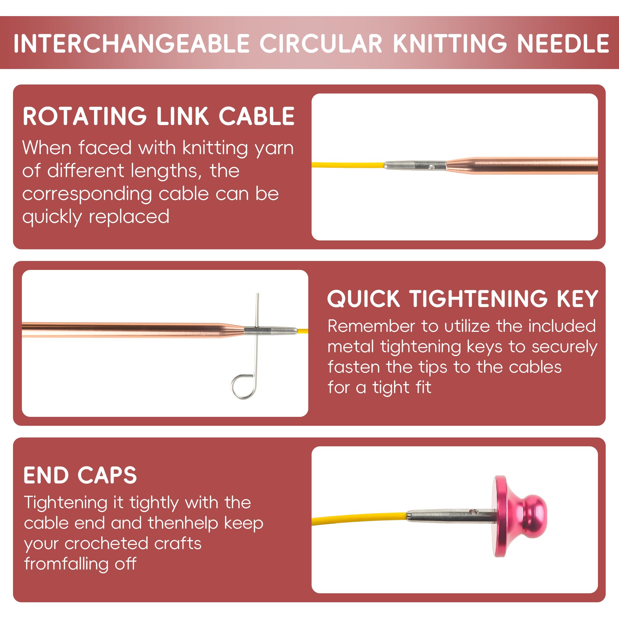 KoovDem Interchangeable Circular Knitting Needles Set - 13 Pairs | Premium Aluminum Needles & Accessories | Rose Gold