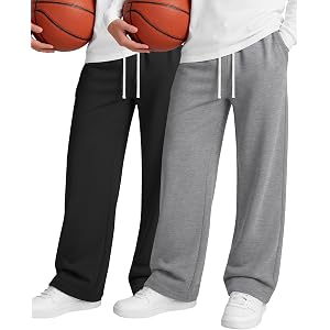YooAurvox 2 Pack Boys School Sweatpants | 6-16Y, Teen Wide Leg Pants, Uniform, Kid Baggy Trouser, Pockets, Open Bottom, Athle