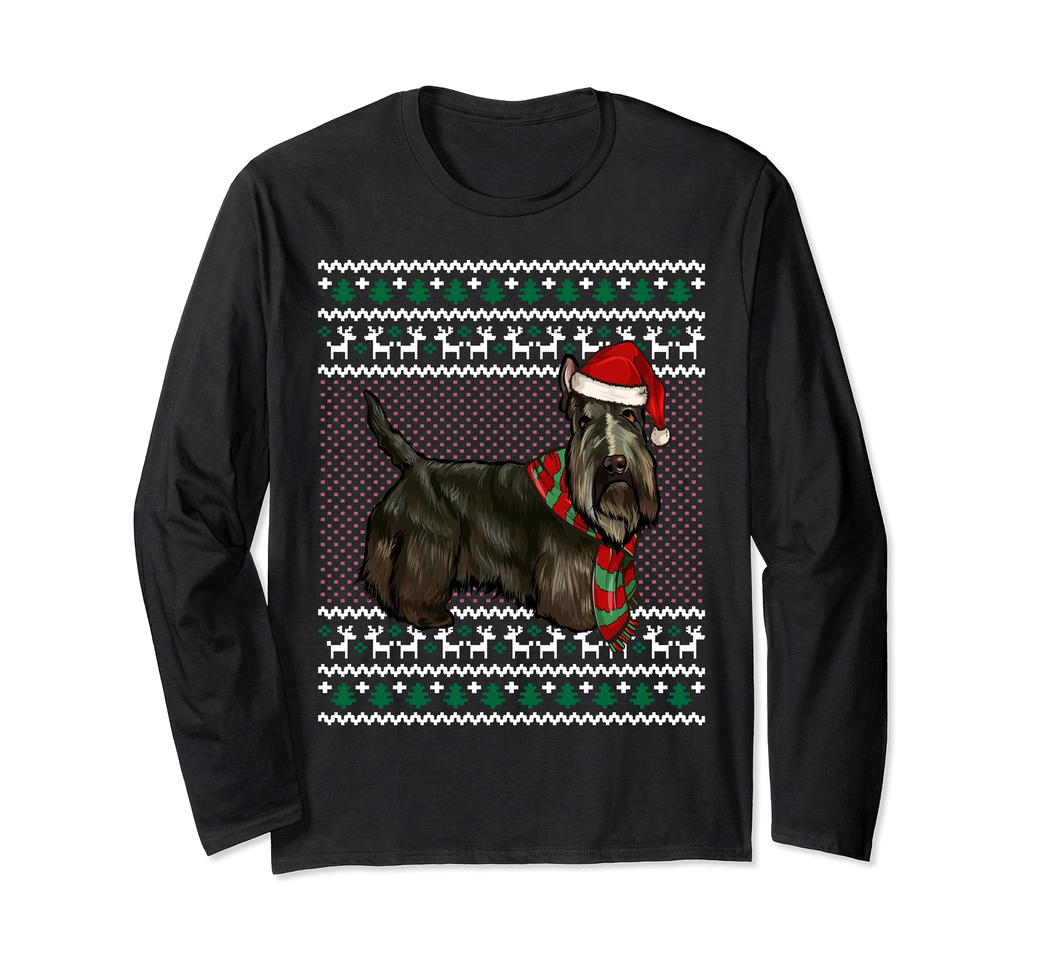 Xmas Scottish Terrier Dog Santa Hat Ugly Christmas Long Sleeve T-Shirt