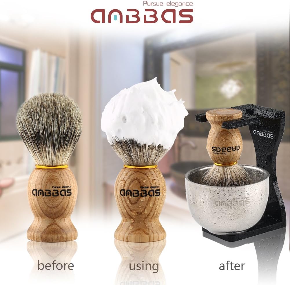 Anbbas Badger Shaving Brush Arcylic Brush Holder Stand with Stainless Steel Bowl and Gift Shaving Soap for Men - Image 5