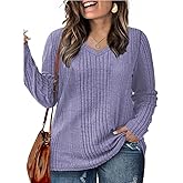 ROSRISS Plus-Size-Long-Sleeve-Tops for women Dressy V Neck Shirts Casual Ribbed Knit Tees Lightweight Tunic Sweaters