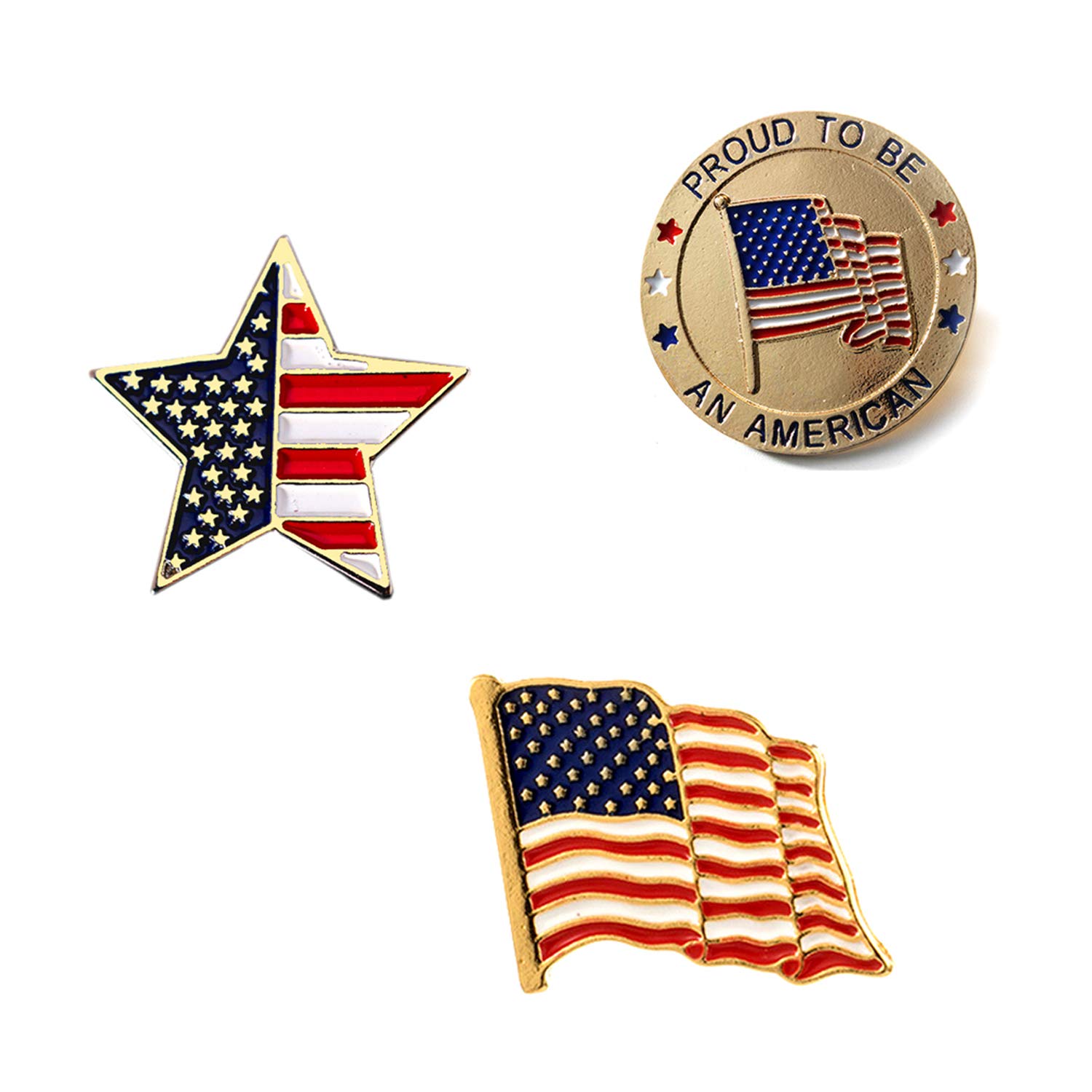 9 Pack 3 Styles American Flag Lapel Pins, USA Flag Pins for