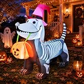 GOOSH 5.5 FT Halloween Inflatables Outdoor Decorations Skeleton Puppy Inflatable Yard Decoration with Build-in LEDs Blow Up Pumpkin for Halloween Party Indoor Outdoor Yard Garden