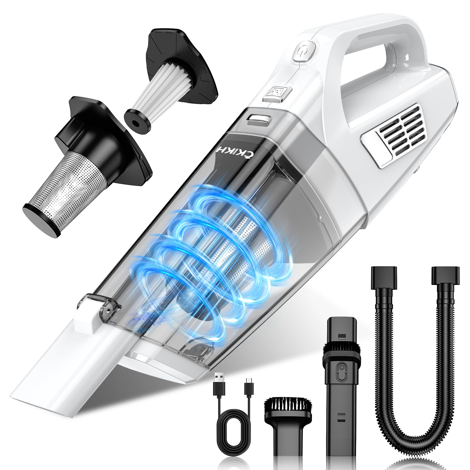CKIKH Handheld Vacuum Cordless, 15000PA Strong Suction Hand Held Car Vacuum Cleaner Portable with Multi-Nozzles & Washable Filter, Lightweight Dust Busters Rechargeable for Home, Car, Office, Pets Image