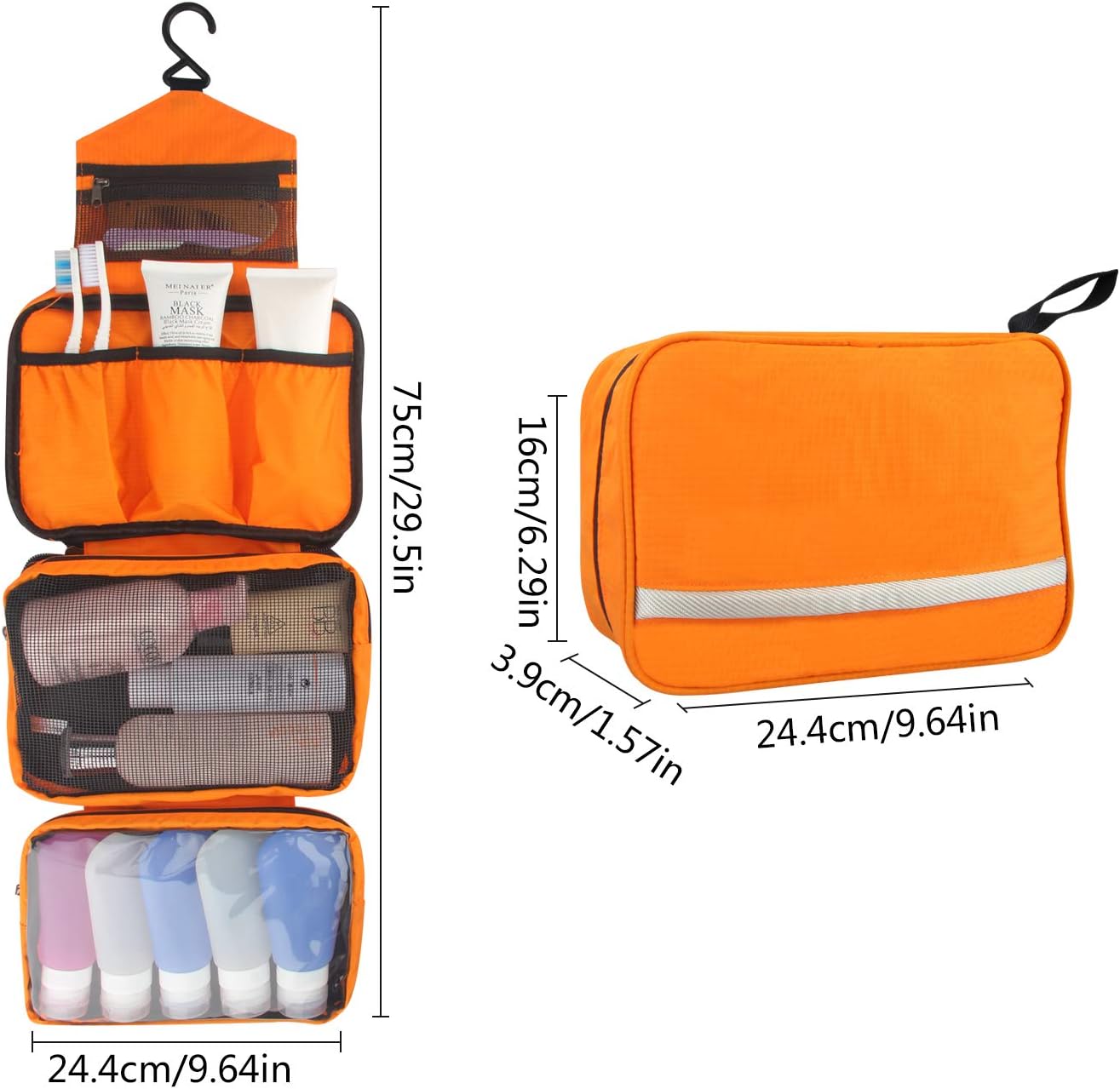 Relavel Cosmetic Pouch Toiletry Bags Travel Business Handbag Waterproof Compact Hanging Personal Care Hygiene Purse (Orange) : Beauty