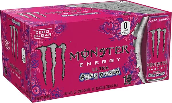 MONSTER ENERGY ULTRA PUNK PUNCH, SUGAR FREE ENERGY DRINK, 16 OUNCE (PACK OF 15)