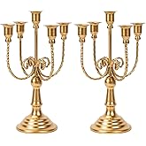 2Pcs Gold Candelabras Centerpieces for Tables, 11.8" Candlestick Holder for Taper Candles, 5 Arm Brass Candelabra Candle Holder for Wedding Centerpiece Decor Party Event Reception Decoration