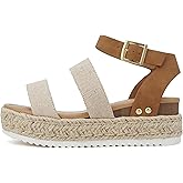Soda Top Shoe Bryce Open Toe Buckle Ankle Strap Espadrilles Flatform Wedge Casual Sanda