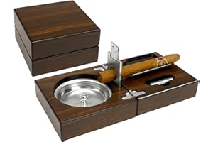 OYHBO Wooden Ashtray Set with Cutter and Punch - Foldable Travel Compact Ashtray Collection Gift
